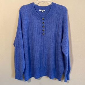 Madewell XL Soft Alpaca Wool Blend Blue Bowden Henley Sweater in Coziest Yarn